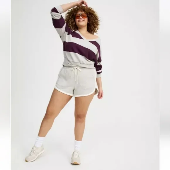 Drop Shoulder V-Neck PulloverStriped V-Neck Sweater - Purple and Gray - Picture 5 of 11